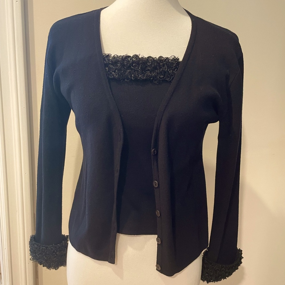 Fuzzy Trim Top & Cardigan Set